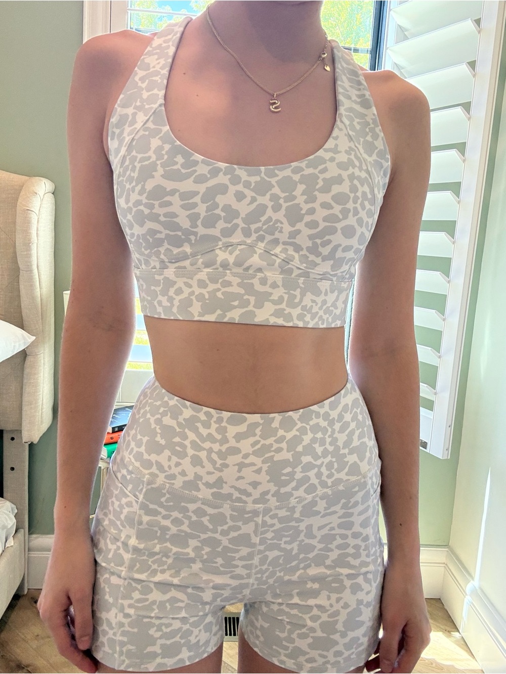 Light Gray Animal Print Sports Bra & High-Waist Shorts Set